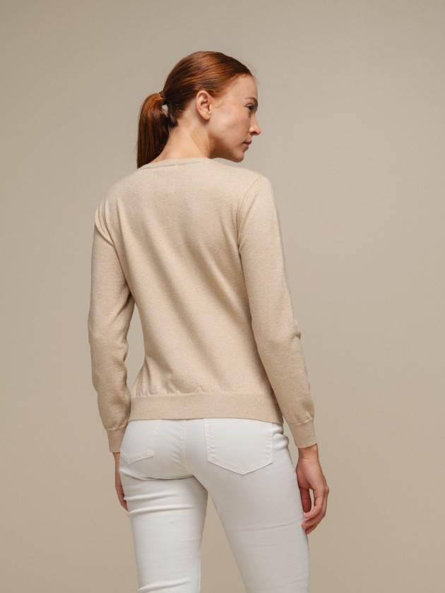 Knit sweater with lurex and v-neck