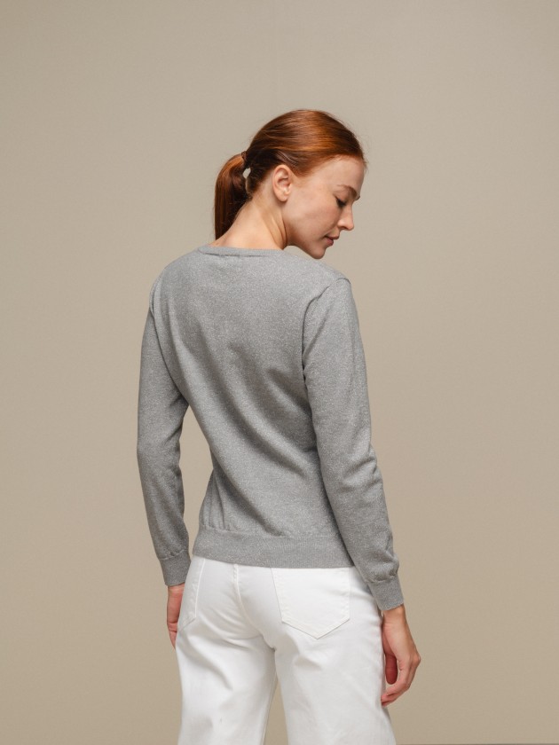 Knit sweater with lurex and v-neck