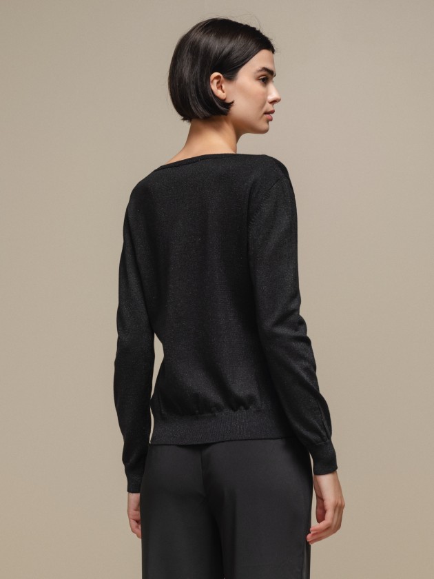 Knit sweater with lurex and v-neck