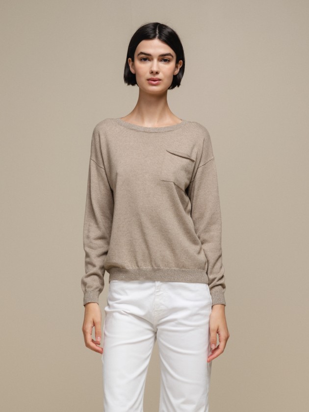 Knit sweater with pocket and round neckline