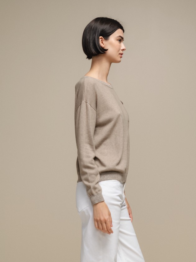 Knit sweater with pocket and round neckline