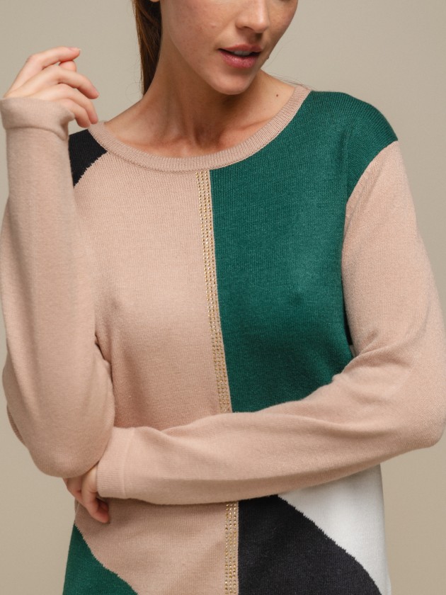 Multicolor knitted sweater with round neckline