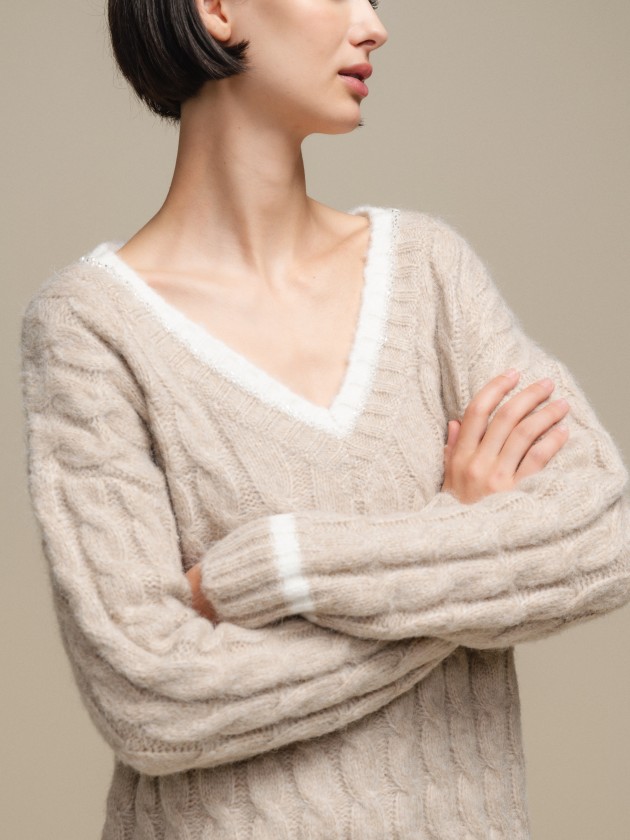 V-neck knit sweater