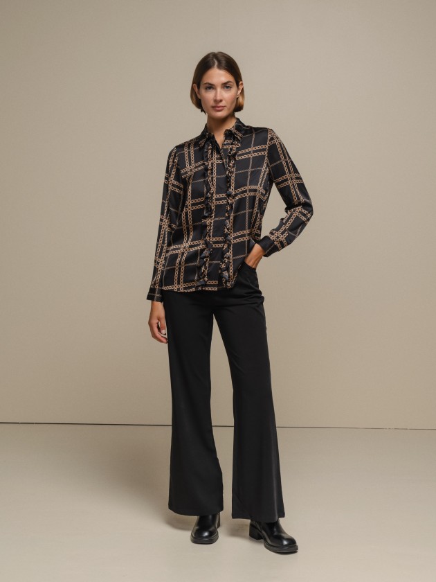 Printed satin blouse with ruffles