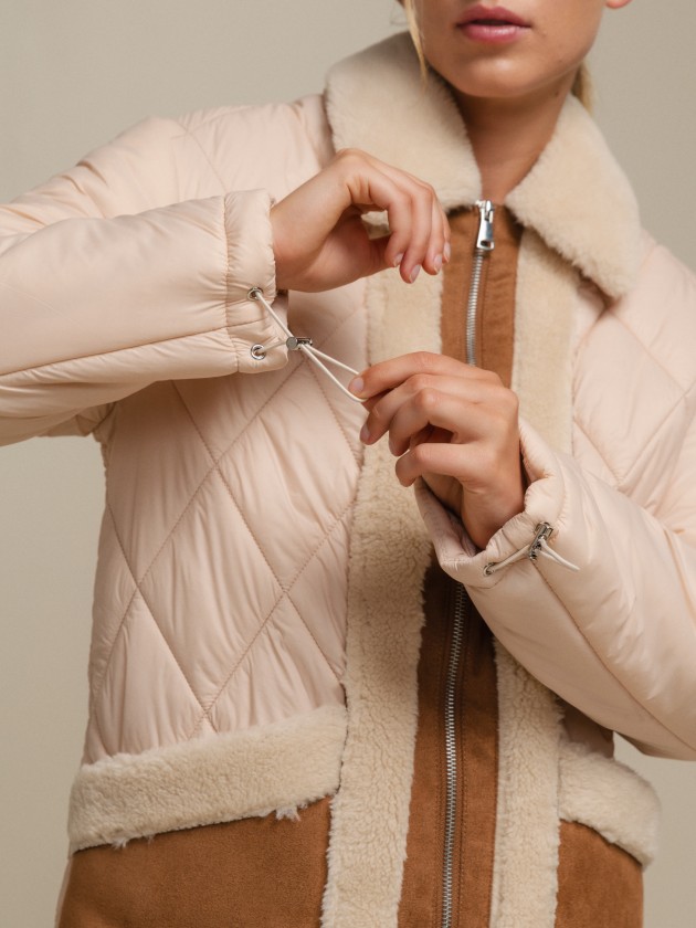 Padded jacket with suede effect details