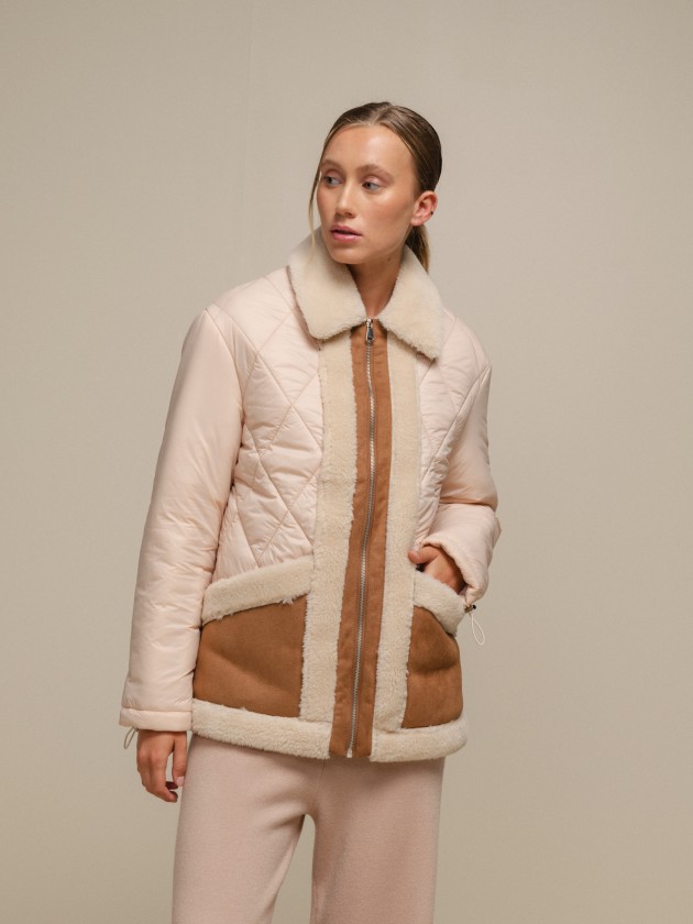 Padded jacket with suede effect details