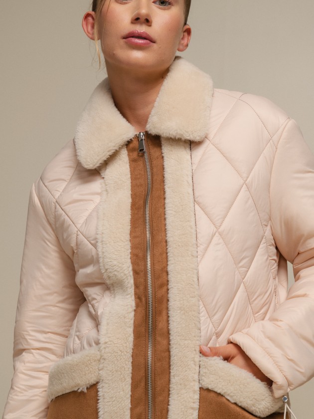 Padded jacket with suede effect details