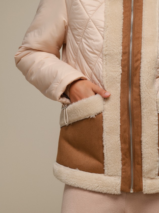 Padded jacket with suede effect details