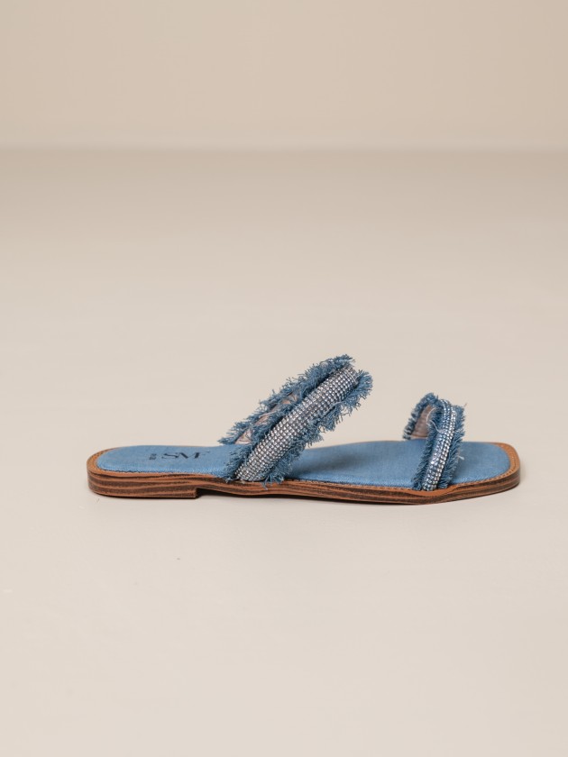 Sandals with denim straps and applications