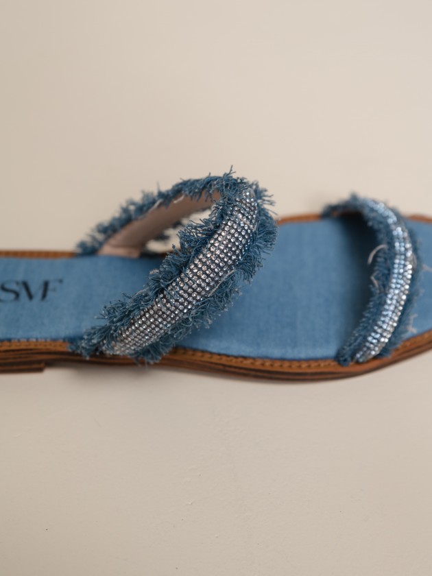 Sandals with denim straps and applications