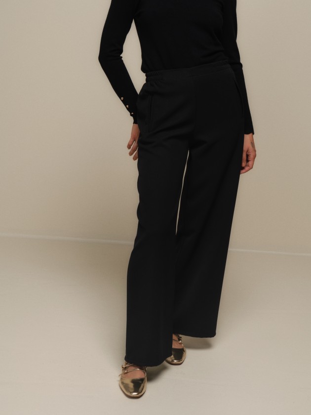 Wide pants with elastic waist