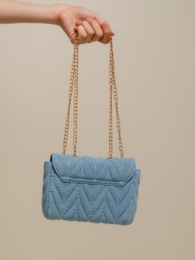 Denim bag with golden chains