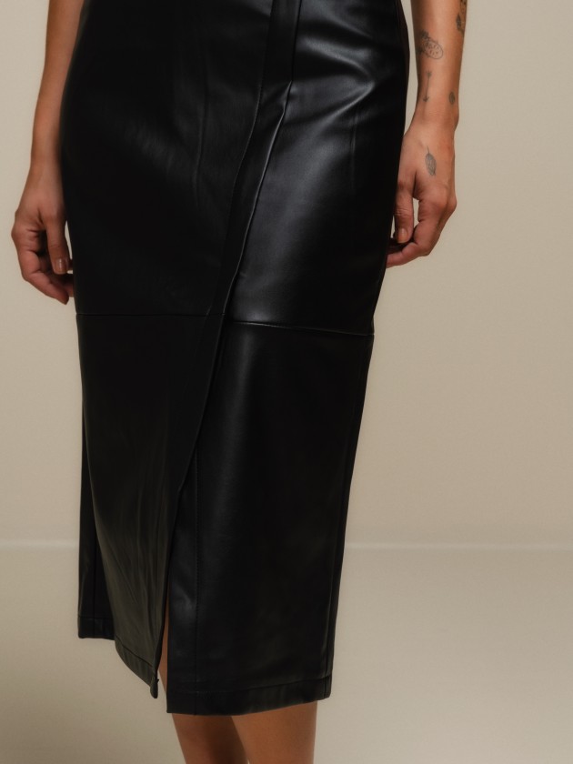 Poly-leather midi skirt