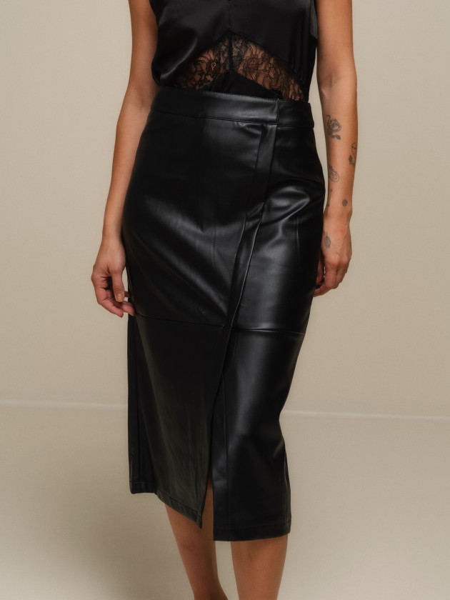 Poly-leather midi skirt