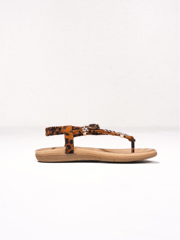 Sandlias abertas com estampado leopardo