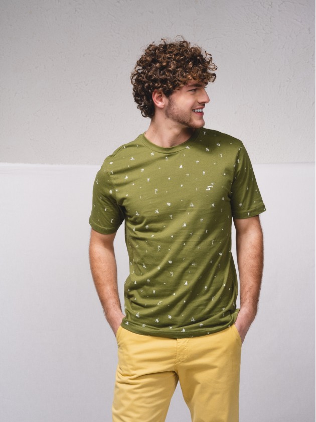 T-shirt estampada com bordado