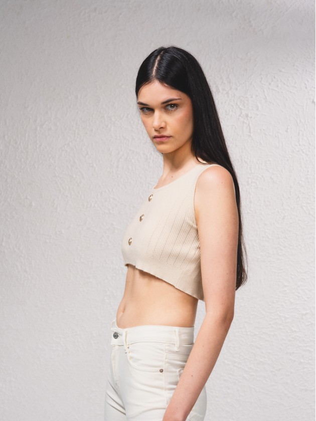 Crop top de malha com botes