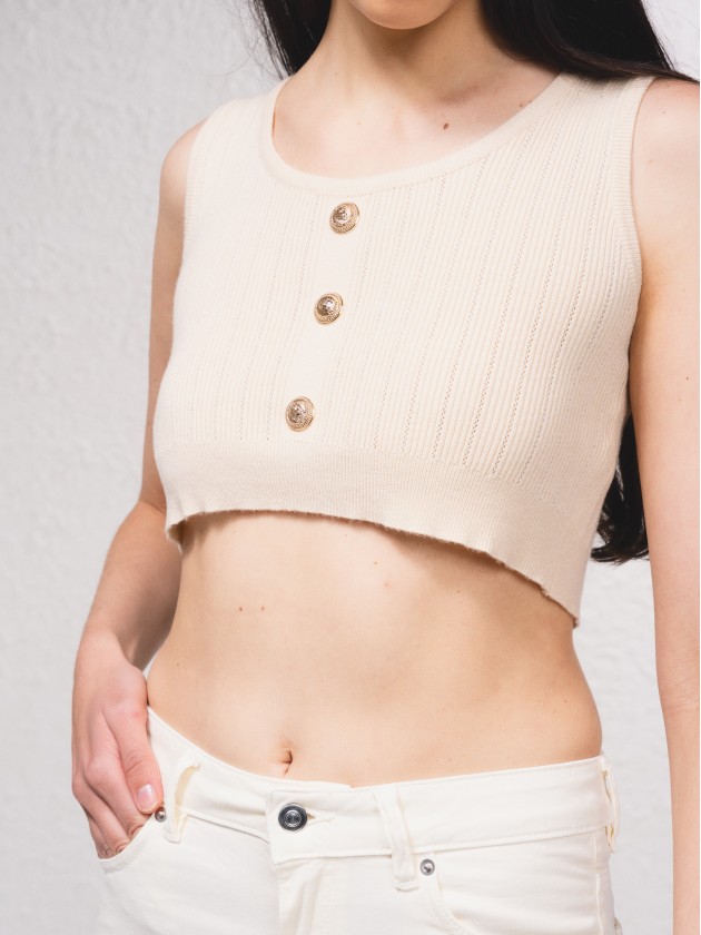 Crop top de malha com botes