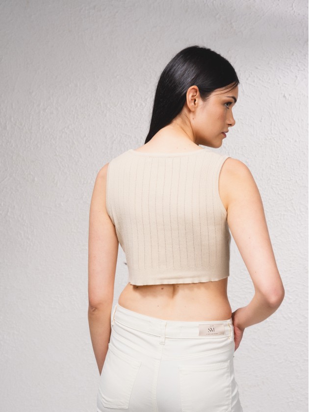 Crop top de malha com botes