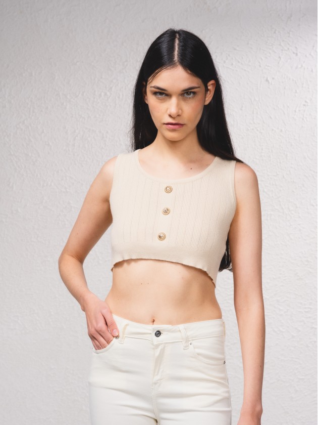 Crop top de malha com botes