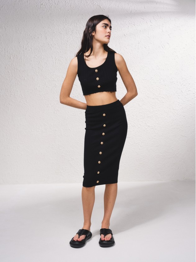 Mesh skirt with button details