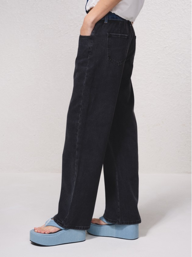 Pantalon en jean bicolore