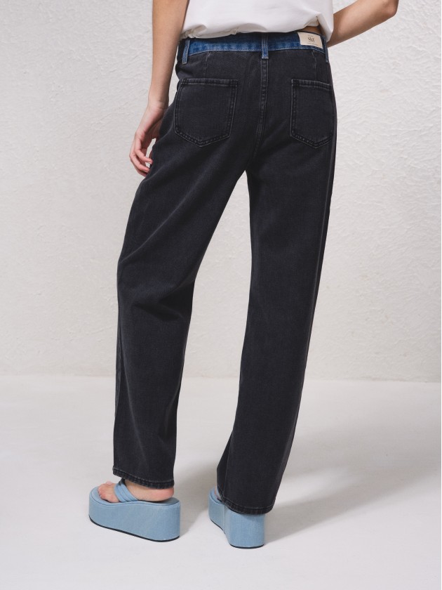Pantalon en jean bicolore