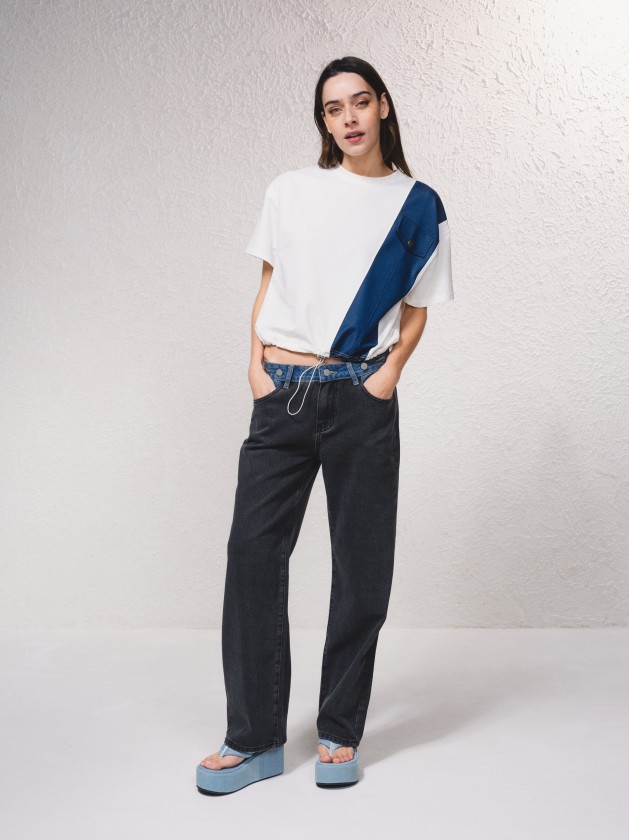 Pantalon en jean bicolore