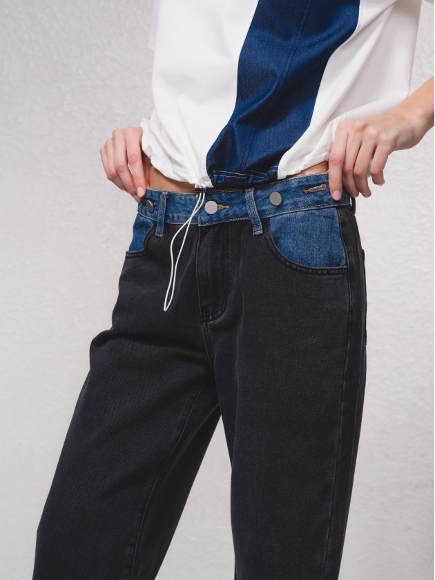 Pantalon en jean bicolore