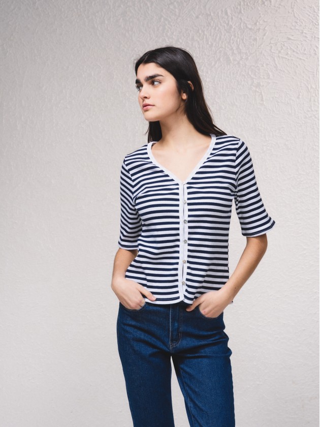 Cardigan manga curta  riscas