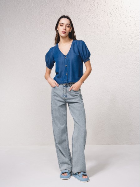 Blouse vase en jean  manches courtes