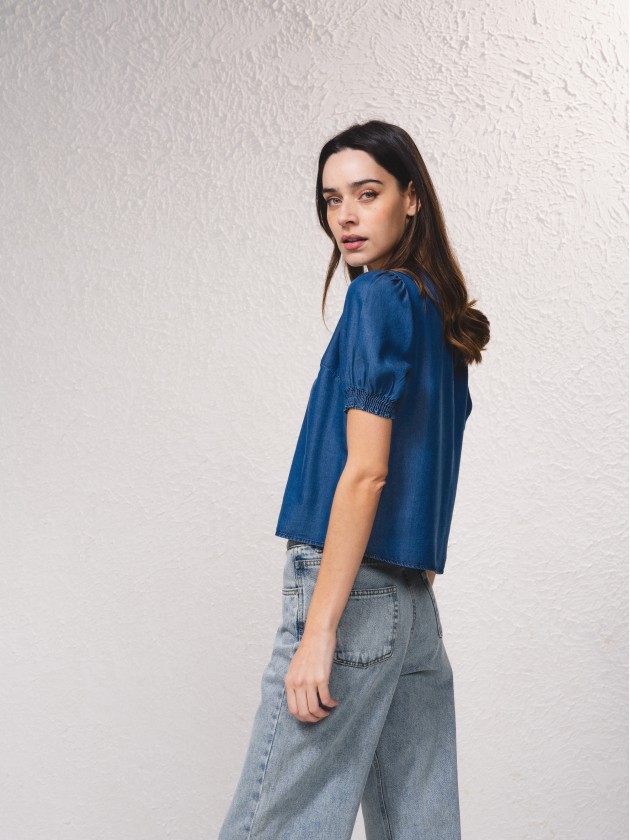 Blusa ganga de manga curta abalonada
