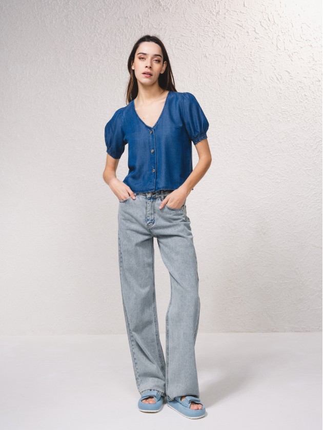 Blusa ganga de manga curta abalonada