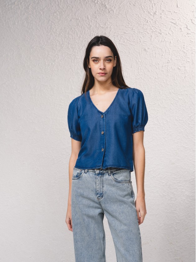 Blusa ganga de manga curta abalonada