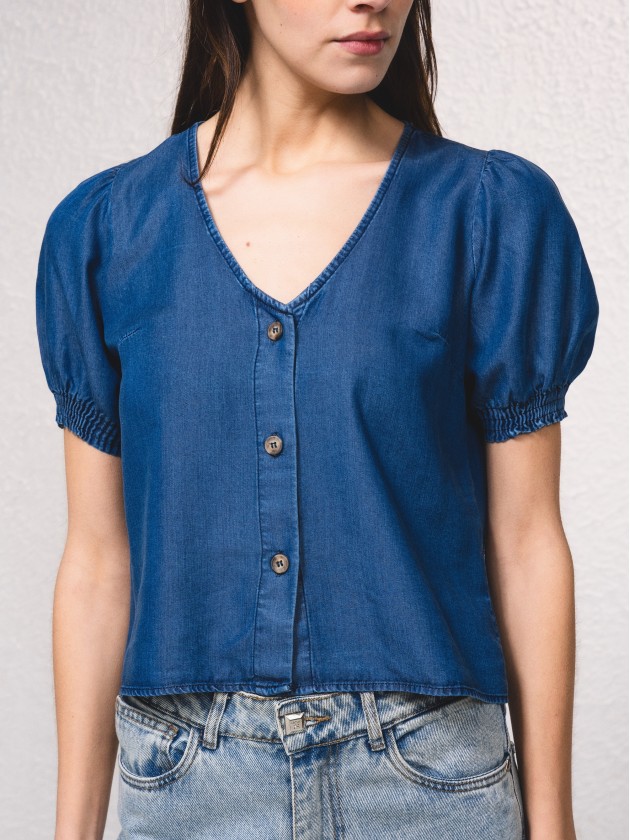 Blusa ganga de manga curta abalonada