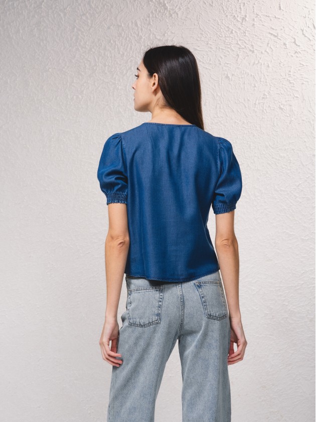 Blusa ganga de manga curta abalonada