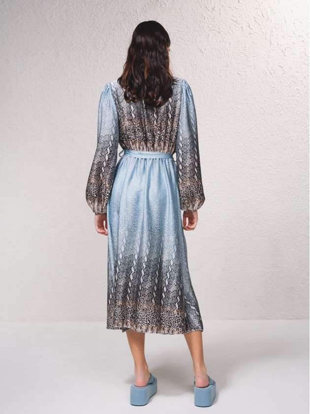 Vestido print animal manga comprida