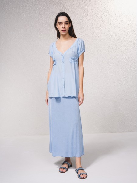 Jupe midi en tissu brillant