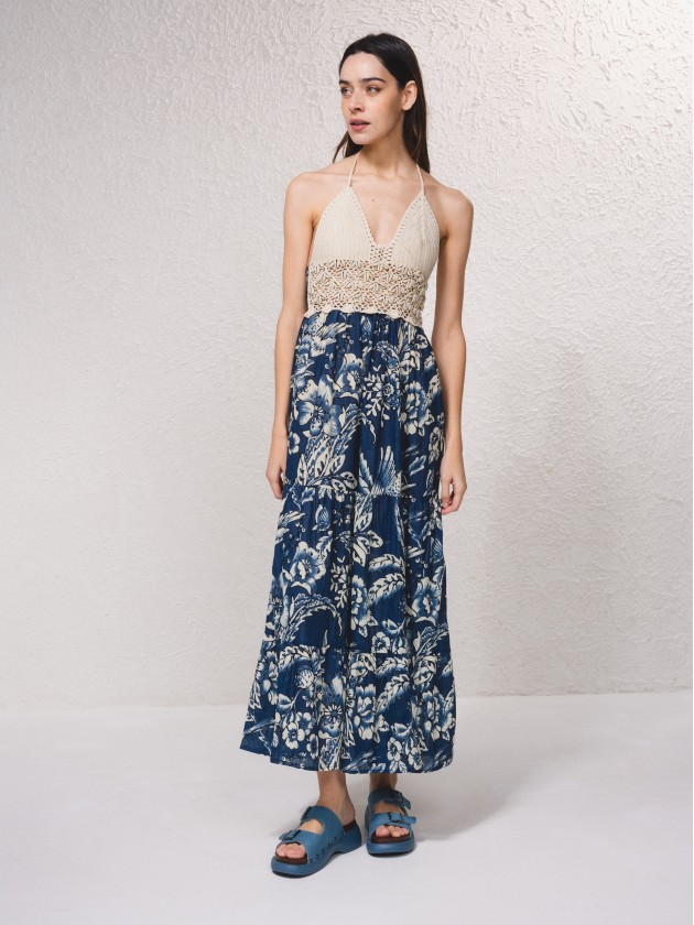 Vestido estampado em croch