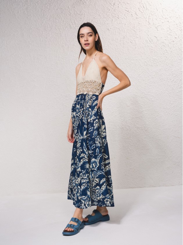 Vestido estampado em croch