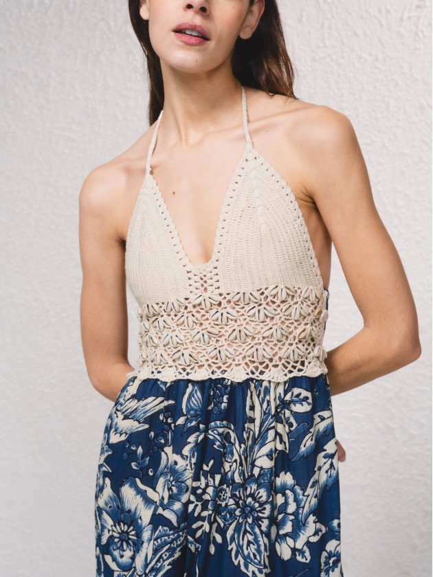 Vestido estampado em croch
