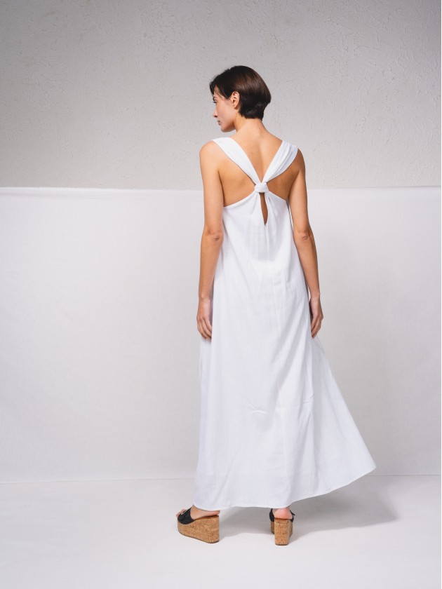 Vestido comprido em mistura de linho