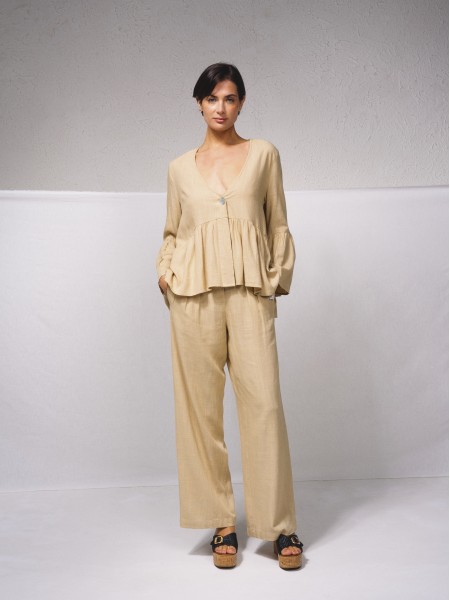 Linen blend blouse with ruffles