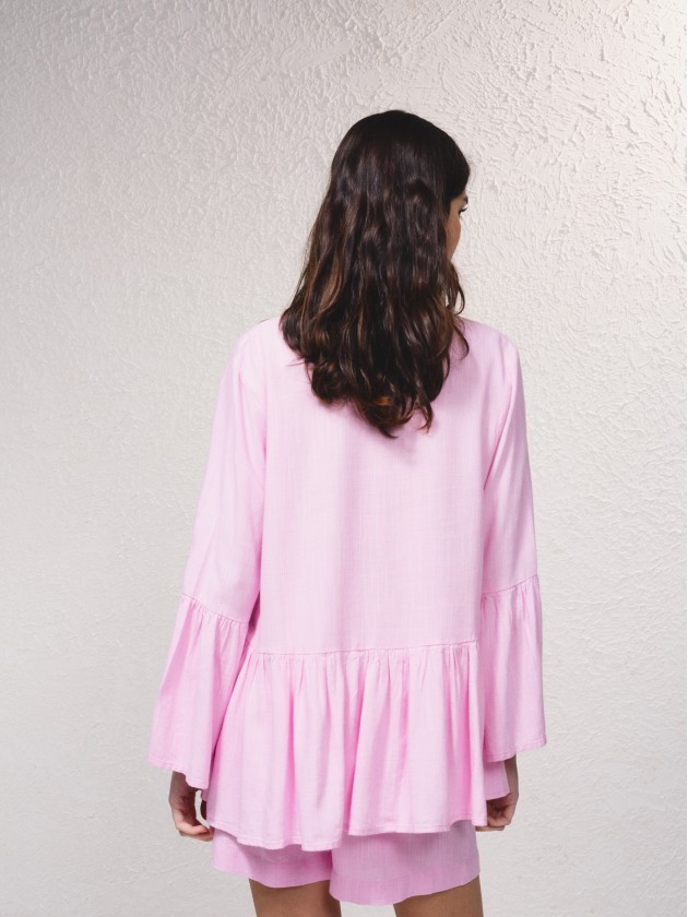 Blusa em mistura de linho com folhos