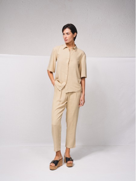 Short sleeve linen blend tunic