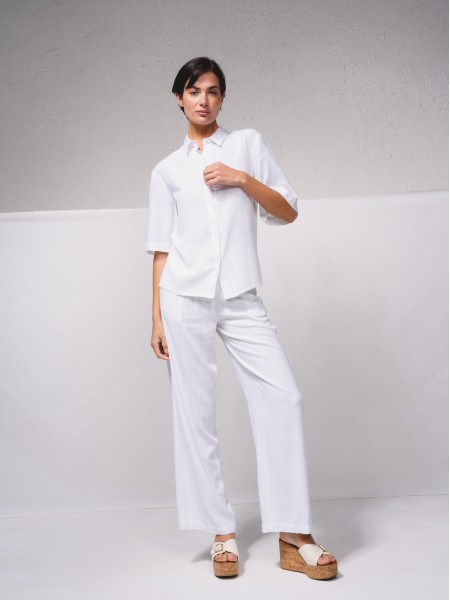 Short sleeve linen blend tunic