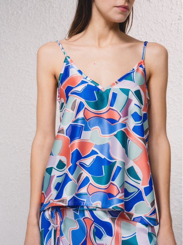 Top estampado e acetinado