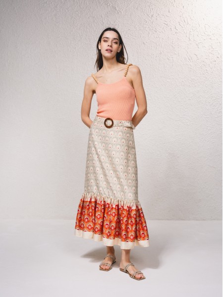 Satin skirt with belt