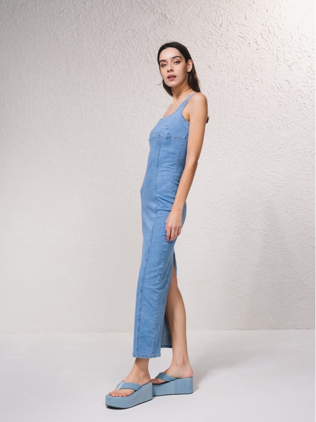 Long denim dress with zip
