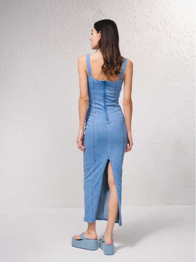 Long denim dress with zip